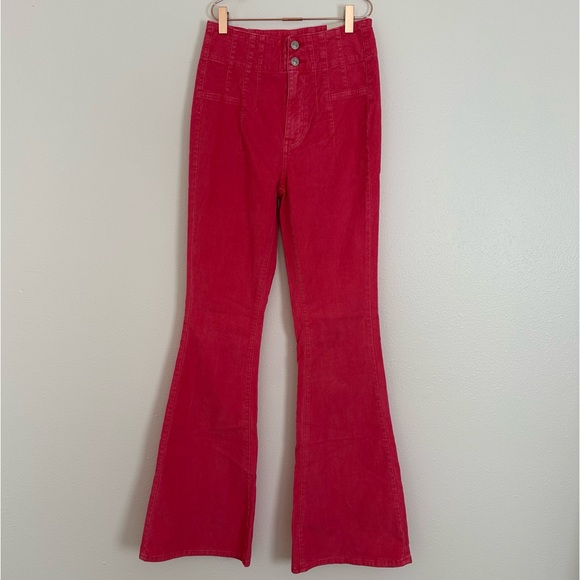 New Free People Jayde Magenta High Rise Flared Corduroy Pants - Picture 9 of 10